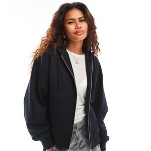 Collusion Zip Up Black Boxed Hoodie Large